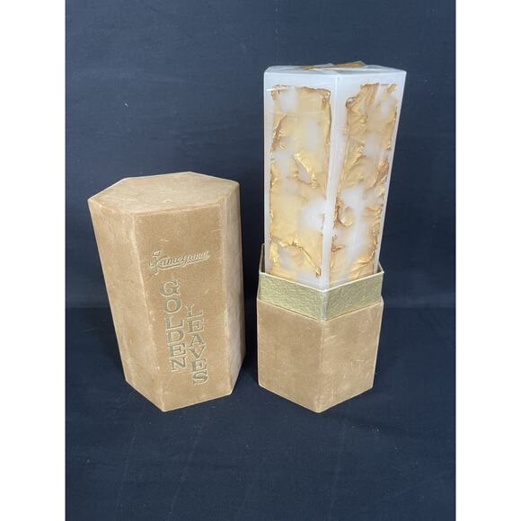 Mid-century Modern Kameyama Japan Pillar Candle Golden Leaves Topaz - Picture 6 of 6
